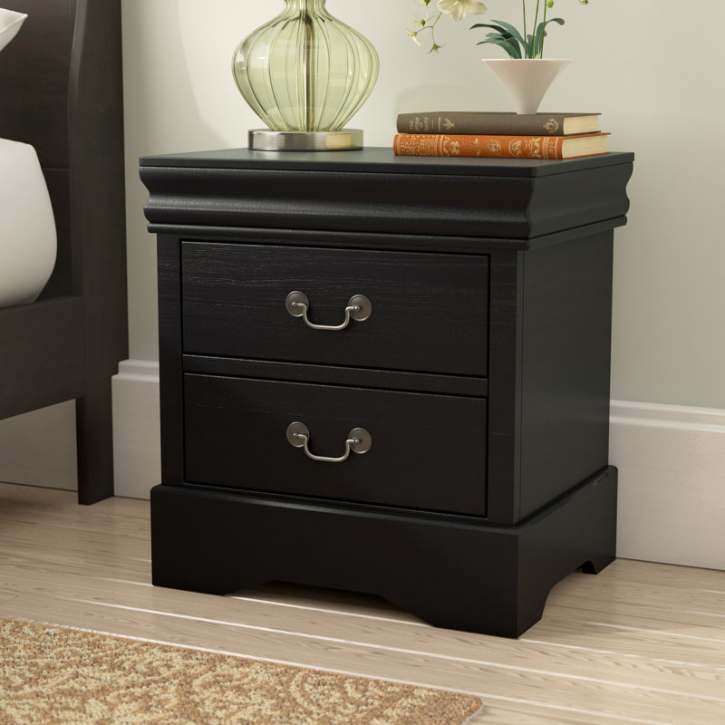Alcott Hill® Larrabee 2 Drawer Solid Wood Nightstand in Black & Reviews